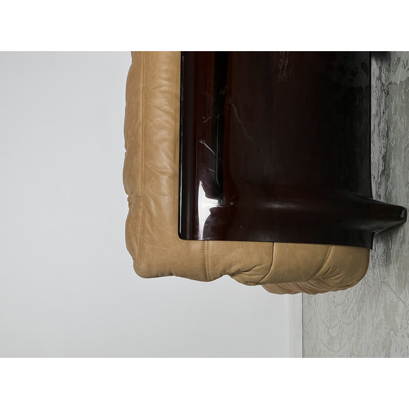 Vintage Marsala sofa in plexiglass and camel leather by Michel Ducaroy for Ligne Roset, 1971