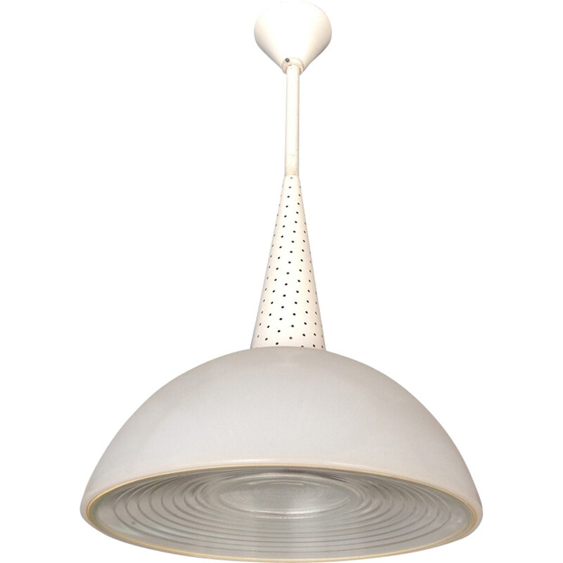 Holophane white perforated metal chandelier - 1950s