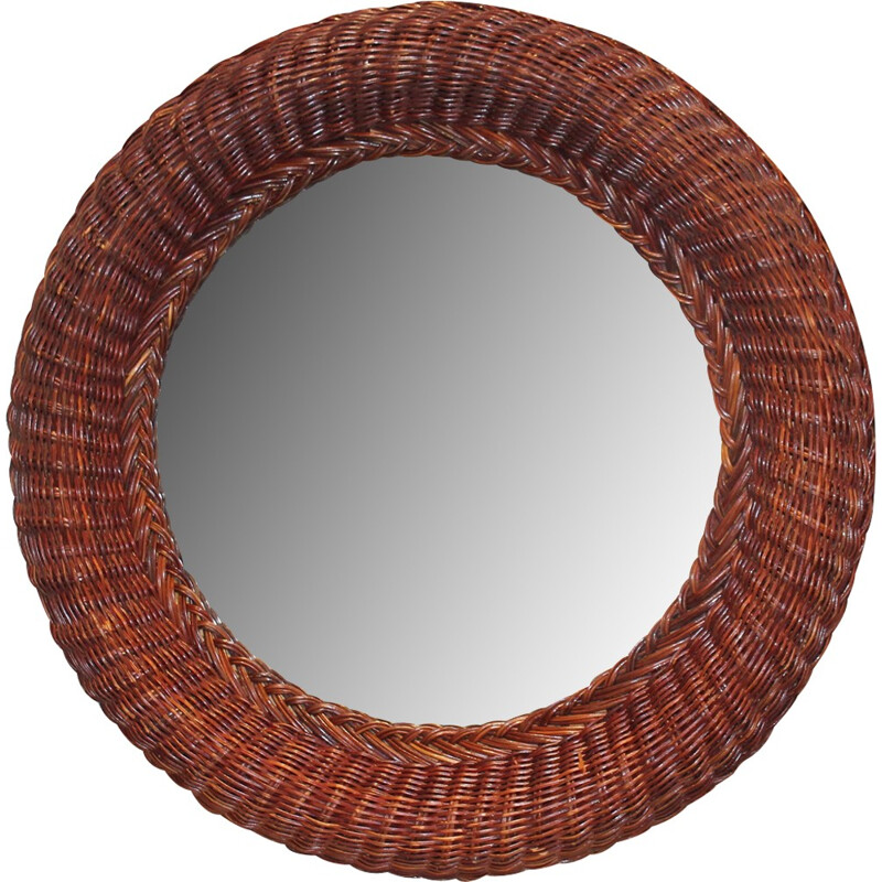 Vintage woven wicker mirror, 1950