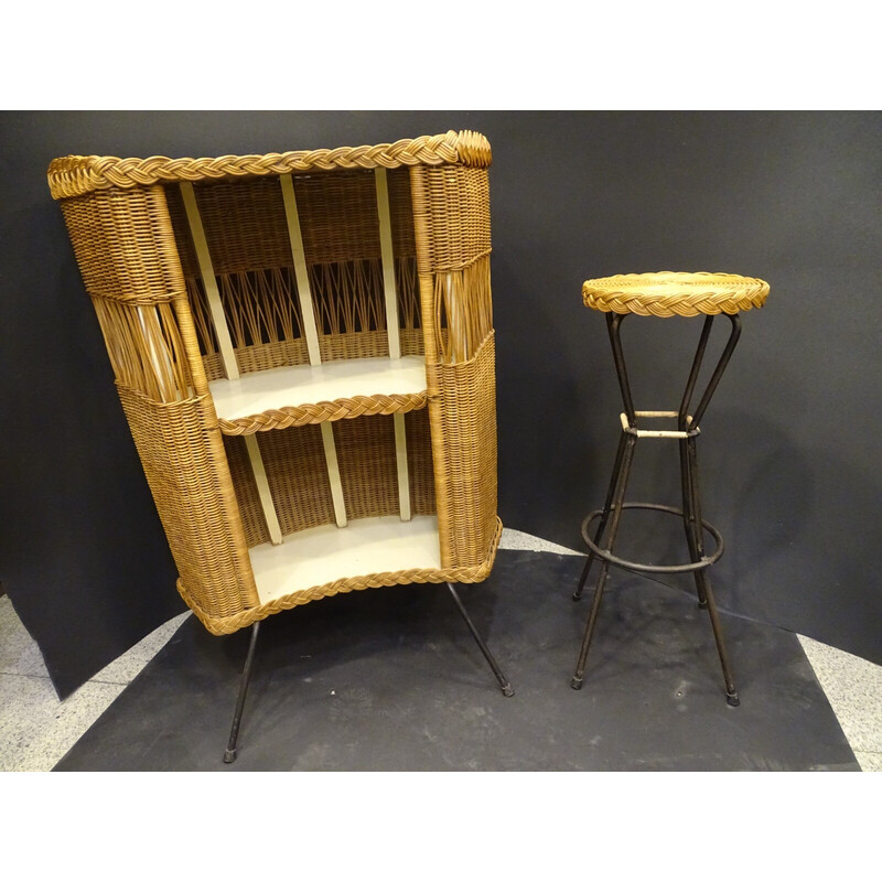 Vintage-Barmöbel aus Holz mit Hocker, Frankreich 1960er Jahre