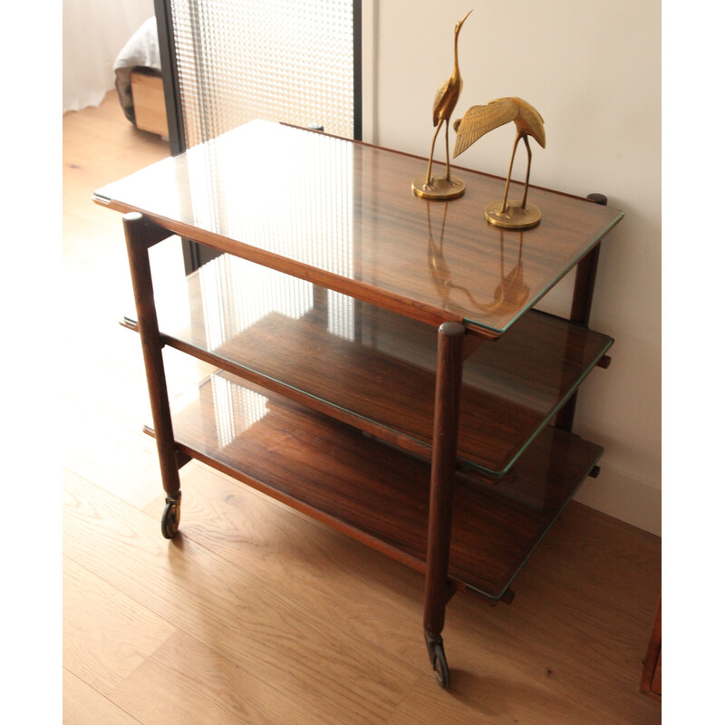 Vintage teak and glass trolley by Poul Hundevad for Vamdrup, Denmark