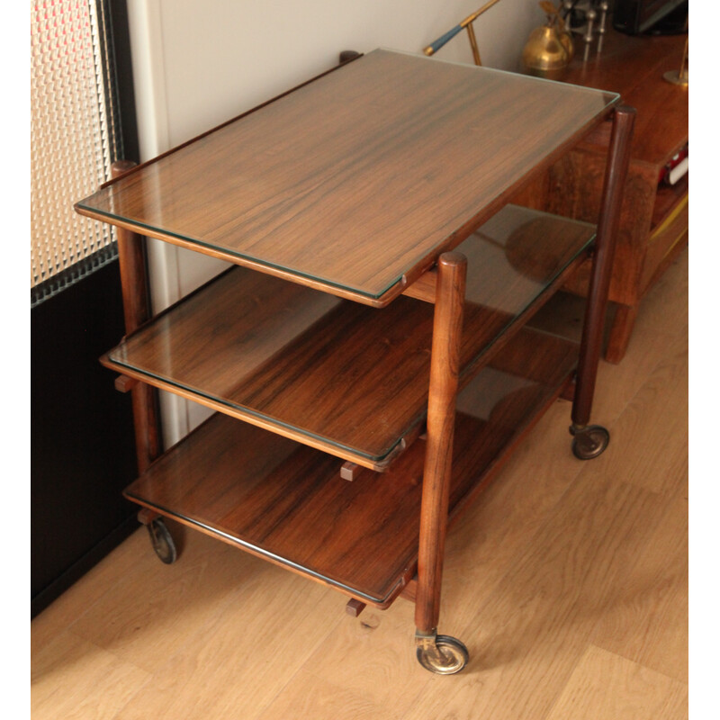 Vintage teak and glass trolley by Poul Hundevad for Vamdrup, Denmark