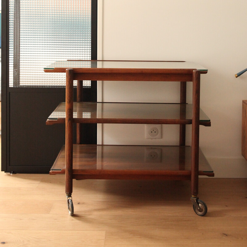 Vintage trolley in teak en glas van Poul Hundevad voor Vamdrup, Denemarken