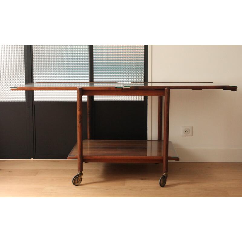 Vintage teak and glass trolley by Poul Hundevad for Vamdrup, Denmark