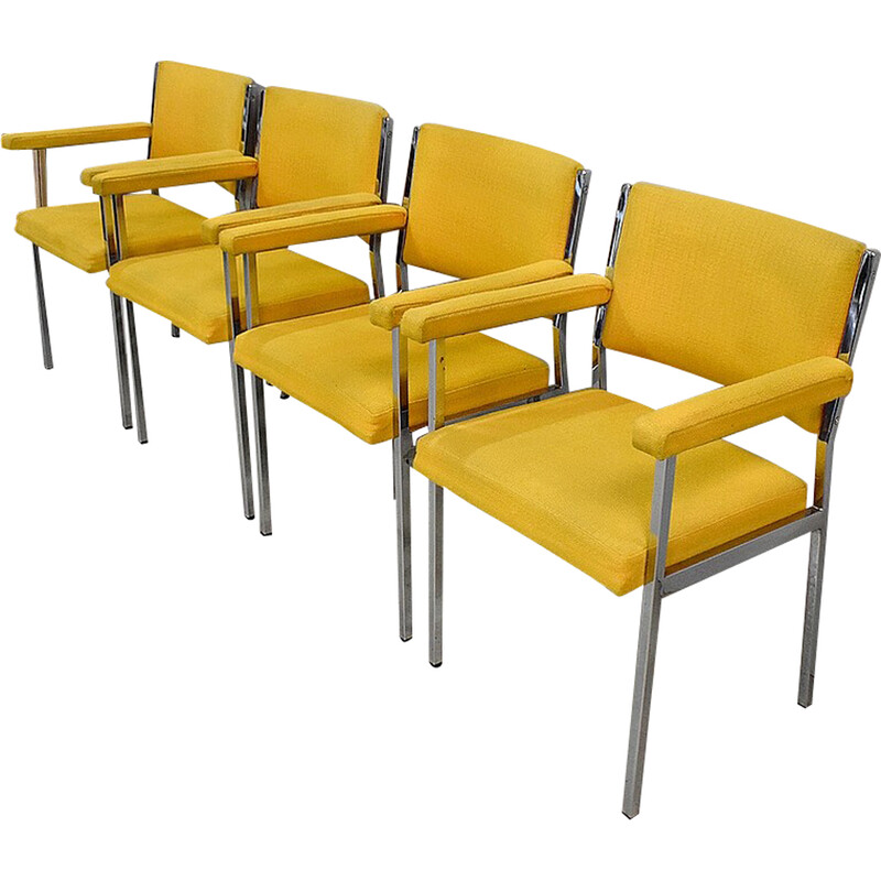 Set of 4 vintage chromed metal armchairs, 1970