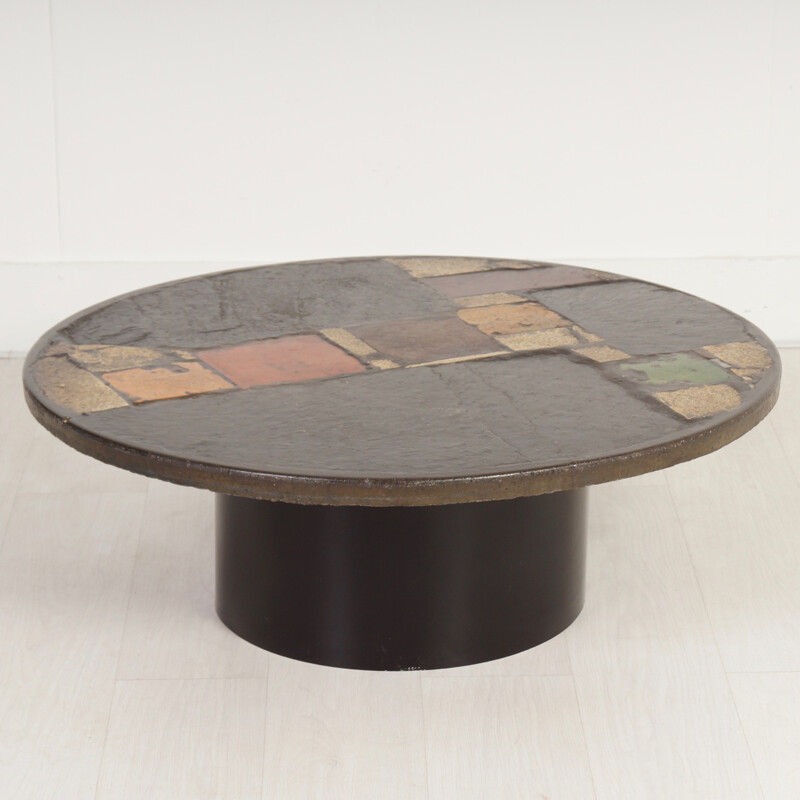 Multi-coloured round coffee table by Paul Kingma - 1970s