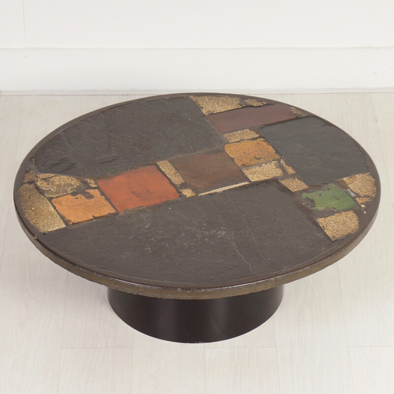 Multi-coloured round coffee table by Paul Kingma - 1970s