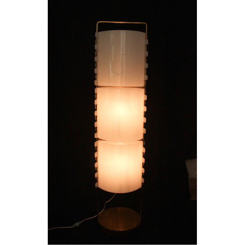 M1 floor lamp in brass, perspex and wood by Joseph-André Motte - 1950s