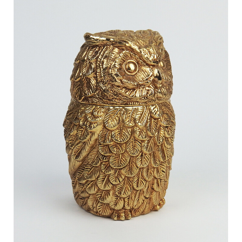 Vintage owl ice bucket in gold metal and plastic by Mauro Manetti, Italy 1970