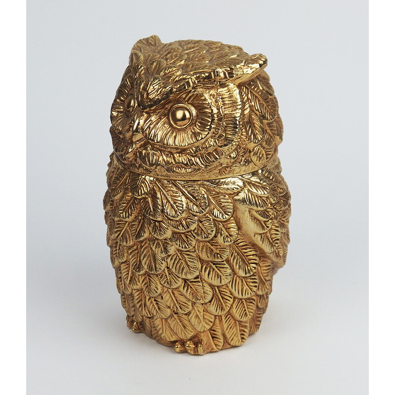 Vintage owl ice bucket in gold metal and plastic by Mauro Manetti, Italy 1970