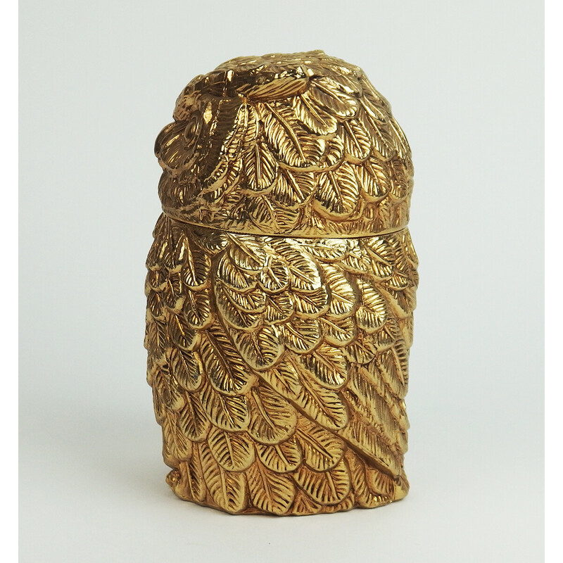 Vintage owl ice bucket in gold metal and plastic by Mauro Manetti, Italy 1970