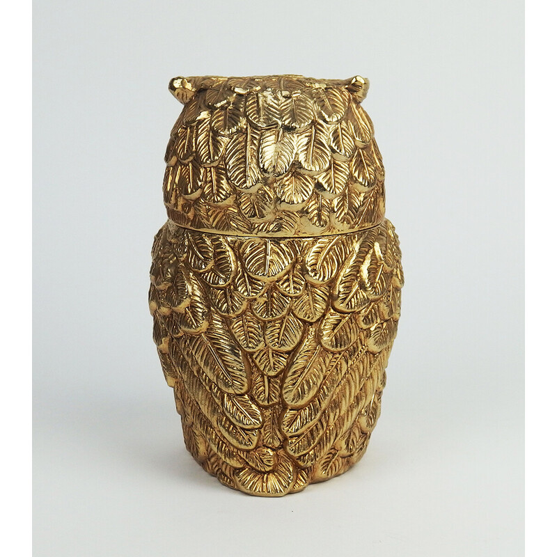Vintage owl ice bucket in gold metal and plastic by Mauro Manetti, Italy 1970