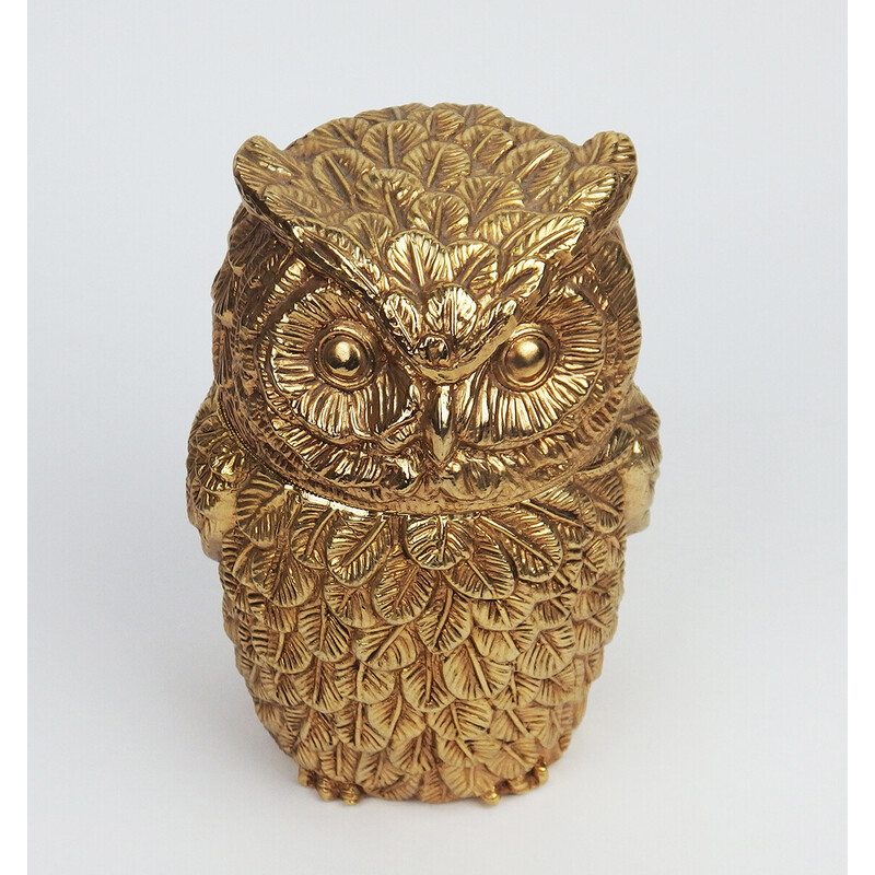 Vintage owl ice bucket in gold metal and plastic by Mauro Manetti, Italy 1970