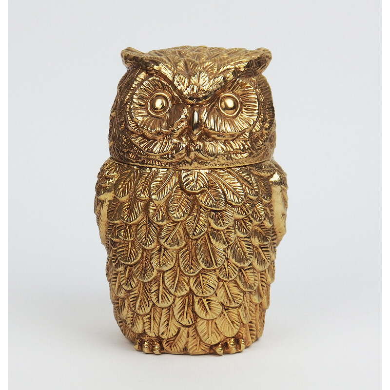 Vintage owl ice bucket in gold metal and plastic by Mauro Manetti, Italy 1970