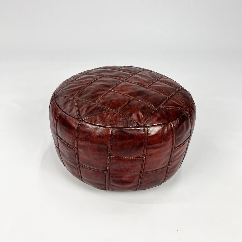 Vintage leather patchwork pouf, 1970