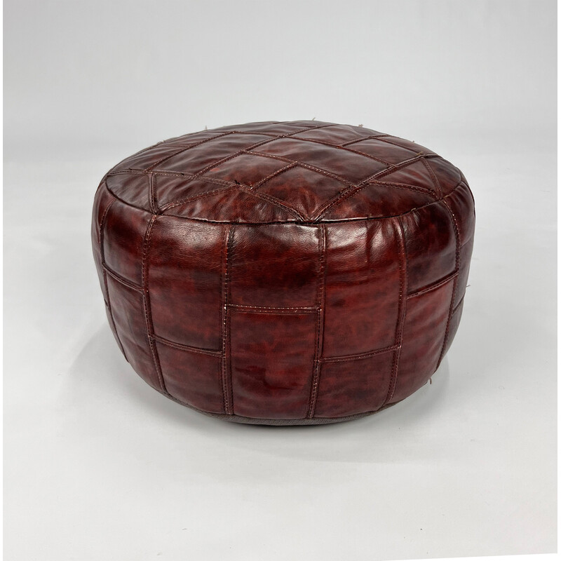 Vintage leather patchwork pouf, 1970