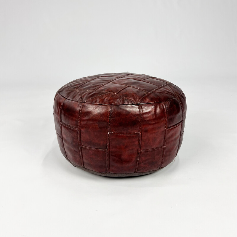 Pouf vintage en patchwork de cuir, 1970