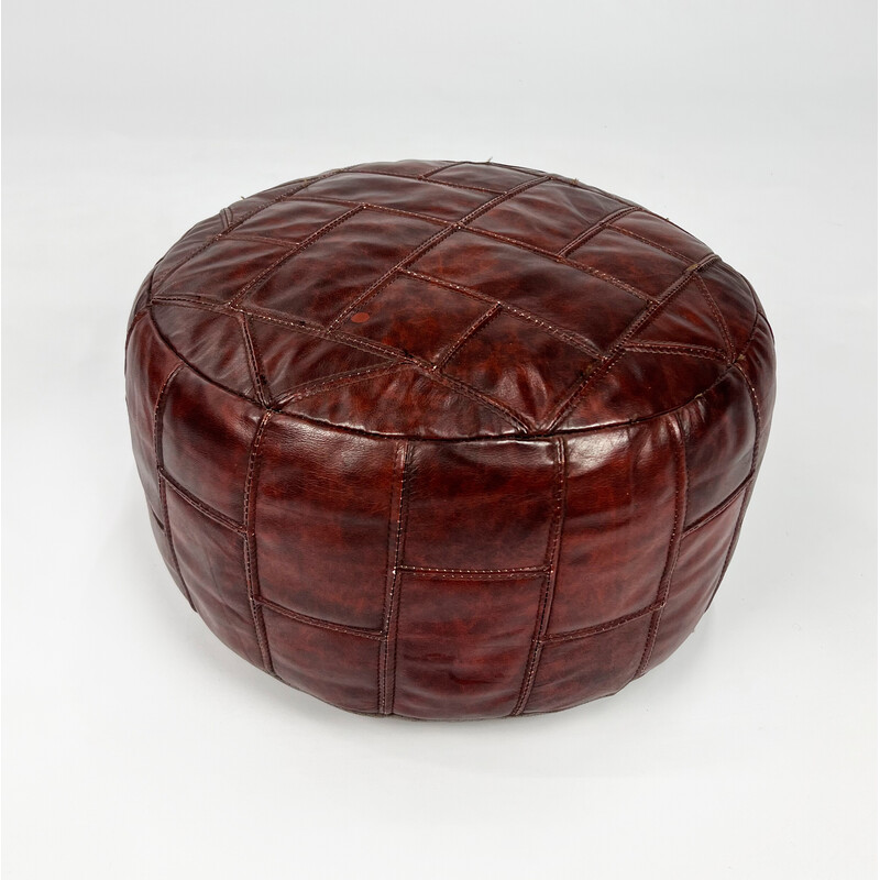 Pouf vintage en patchwork de cuir, 1970