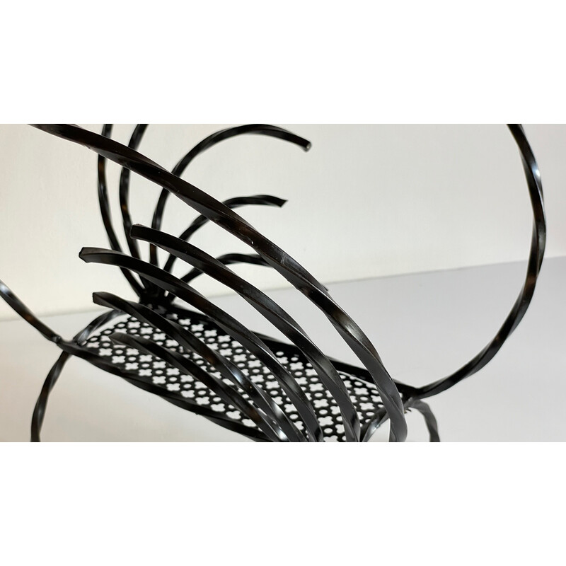 Vintage geometric magazine rack in black lacquered steel, 1950-1960