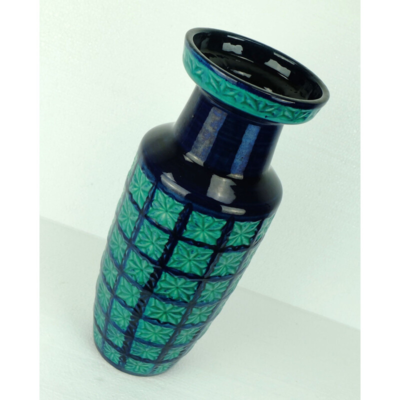 Vase Prisma turquoise et bleu édition Scheurich - 1960