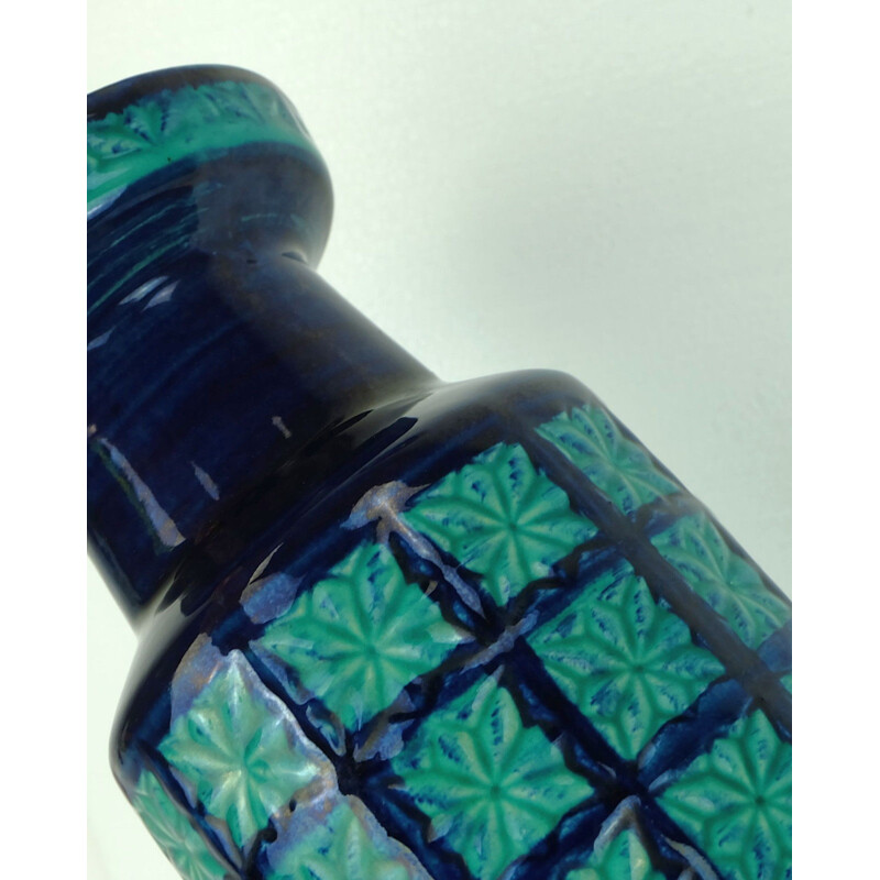 Vase Prisma turquoise et bleu édition Scheurich - 1960