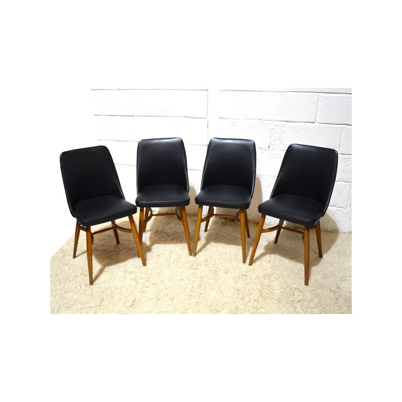 Set of 4 chairs in black vinyl - 1950s