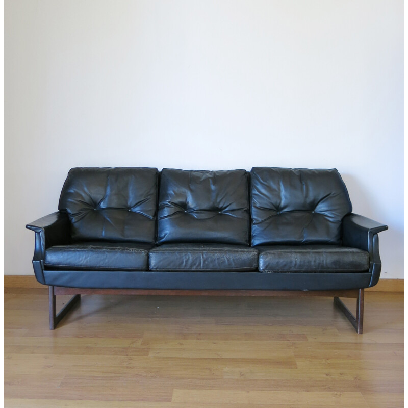 Scandinavian 3-seater leather sofa - 1960s