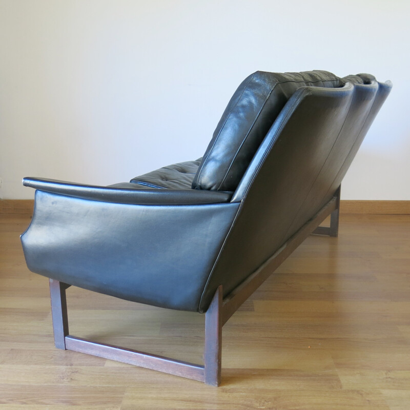 Scandinavian 3-seater leather sofa - 1960s