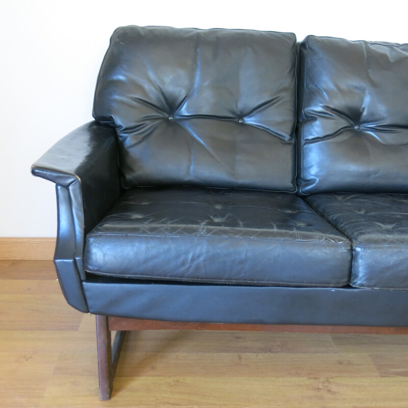 Scandinavian 3-seater leather sofa - 1960s