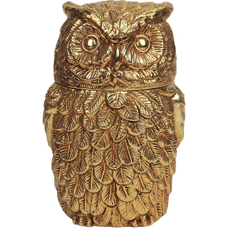 Vintage owl ice bucket in gold metal and plastic by Mauro Manetti, Italy 1970