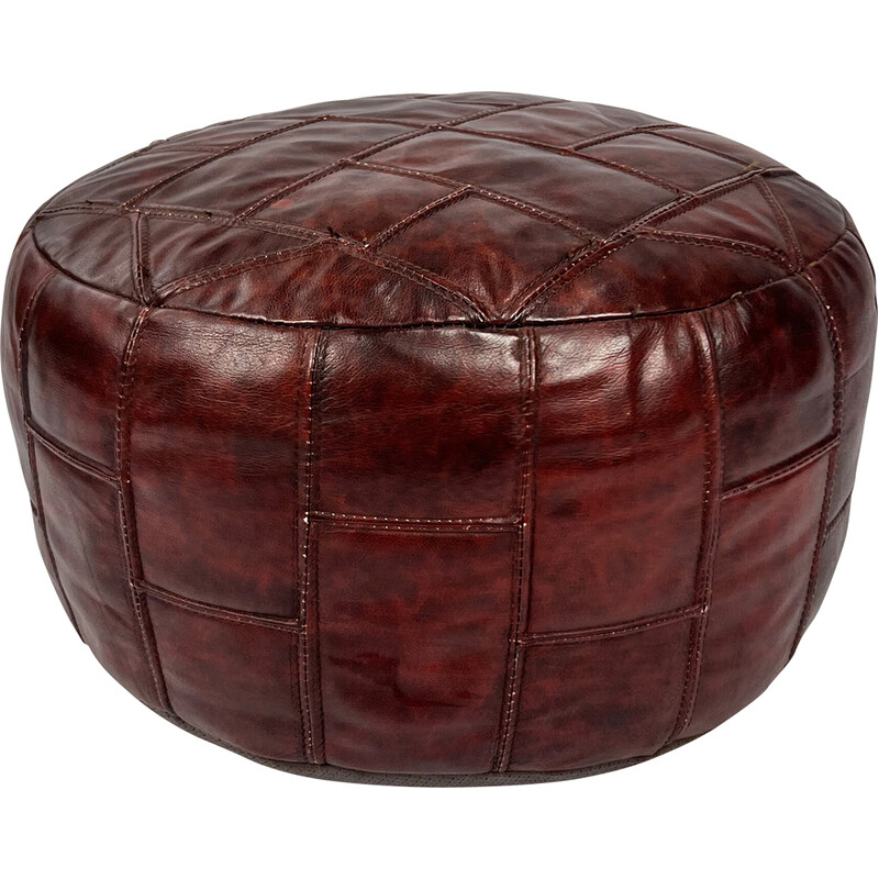 Vintage leather patchwork pouf, 1970