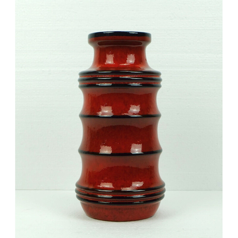 Red vase in ceramics produced by Scheurich - 1960s