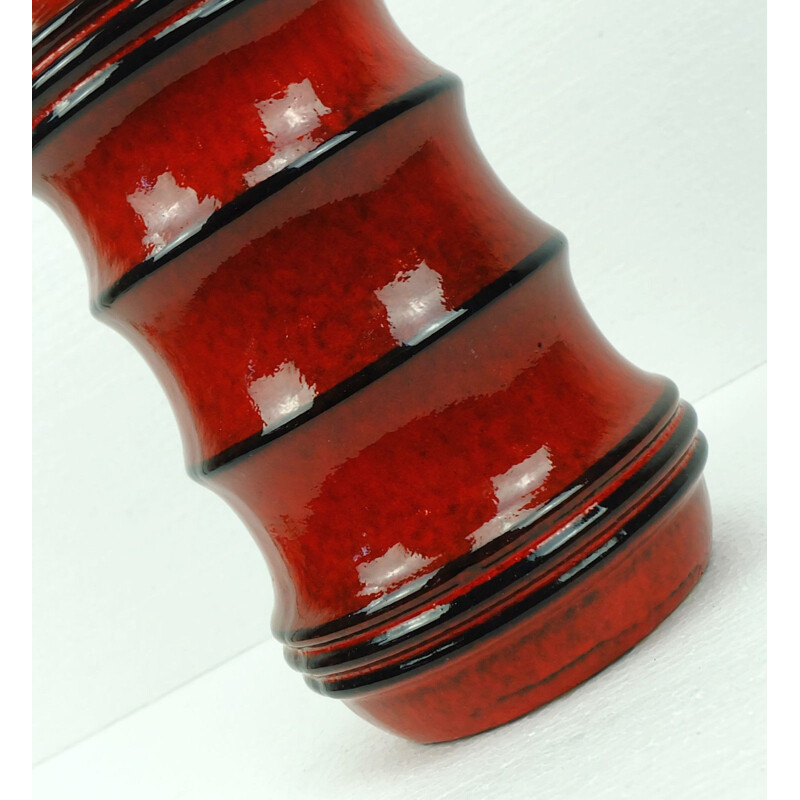 Red vase in ceramics produced by Scheurich - 1960s
