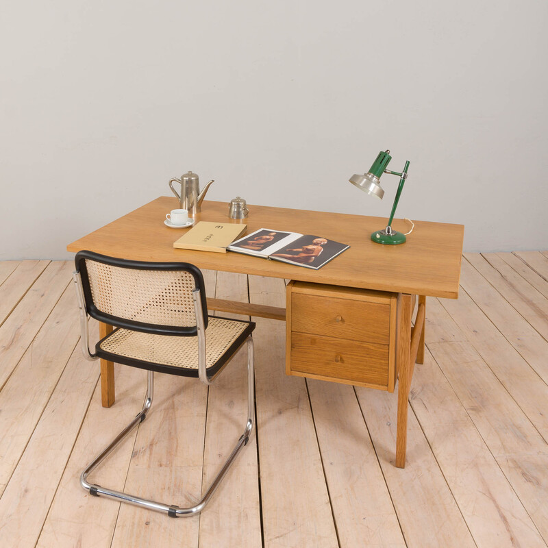 Danish vintage oakwood model 156 writing desk by Hans J. Wegner for Getama, 1970s