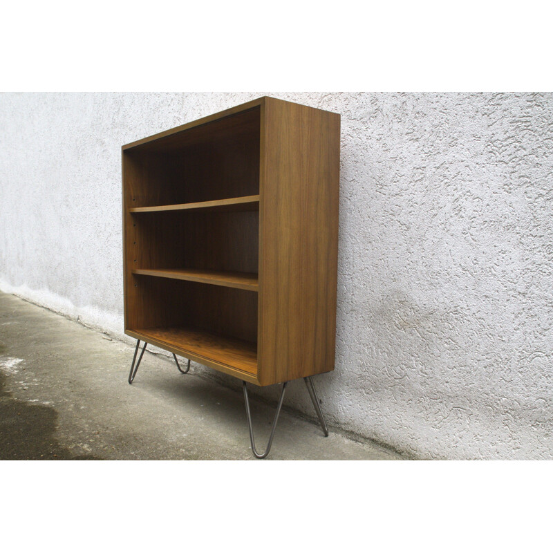 Walnut shelf with hairpin legs produced by WK Moebel - 1950s