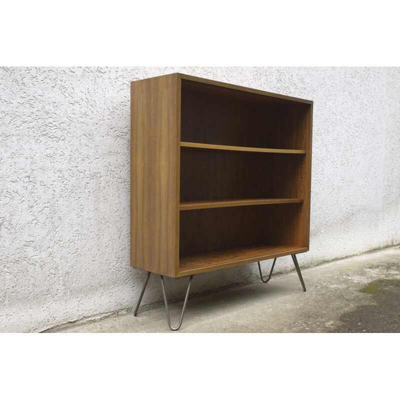 Walnut shelf with hairpin legs produced by WK Moebel - 1950s