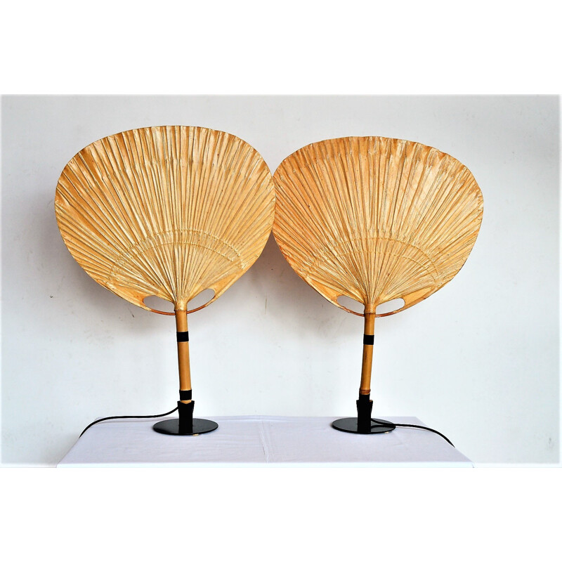 Pair of Uchiwa table lamps with holder by Ingo Maurer - 1970s