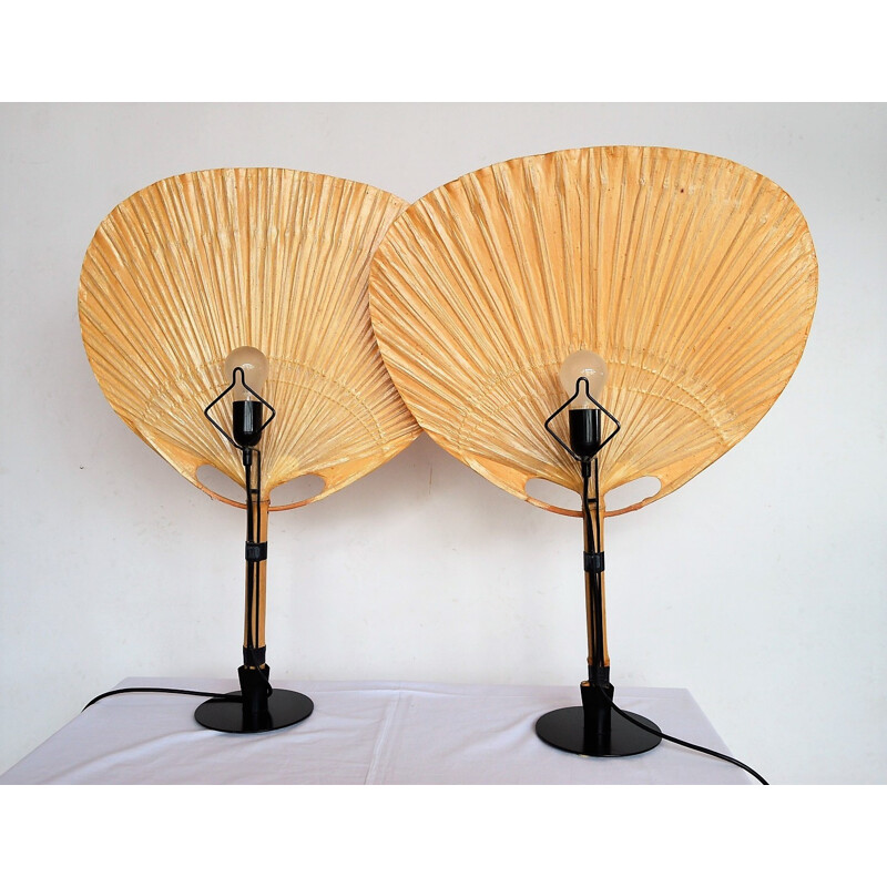 Pair of Uchiwa table lamps with holder by Ingo Maurer - 1970s