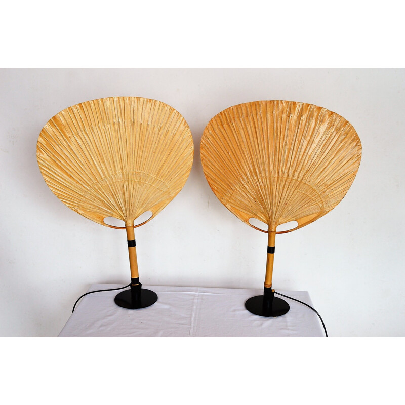 Pair of Uchiwa table lamps with holder by Ingo Maurer - 1970s