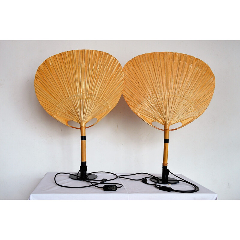 Pair of Uchiwa table lamps with holder by Ingo Maurer - 1970s