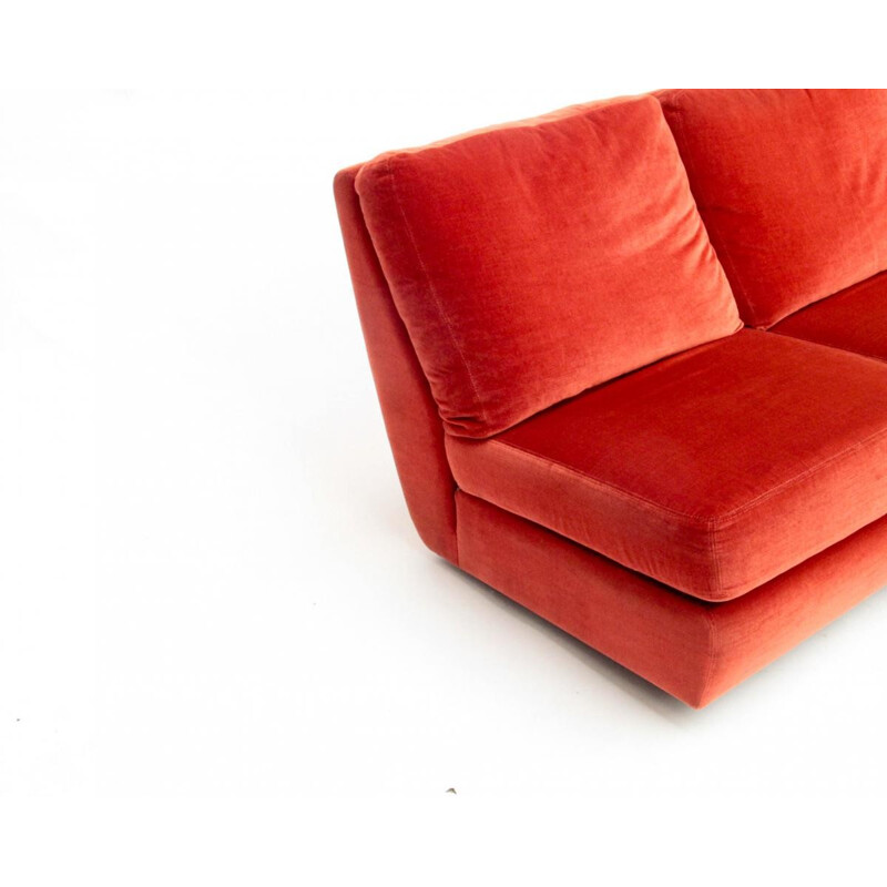 Set of a  red sofa and a red low chair in velvet produced by Burov - 1960s