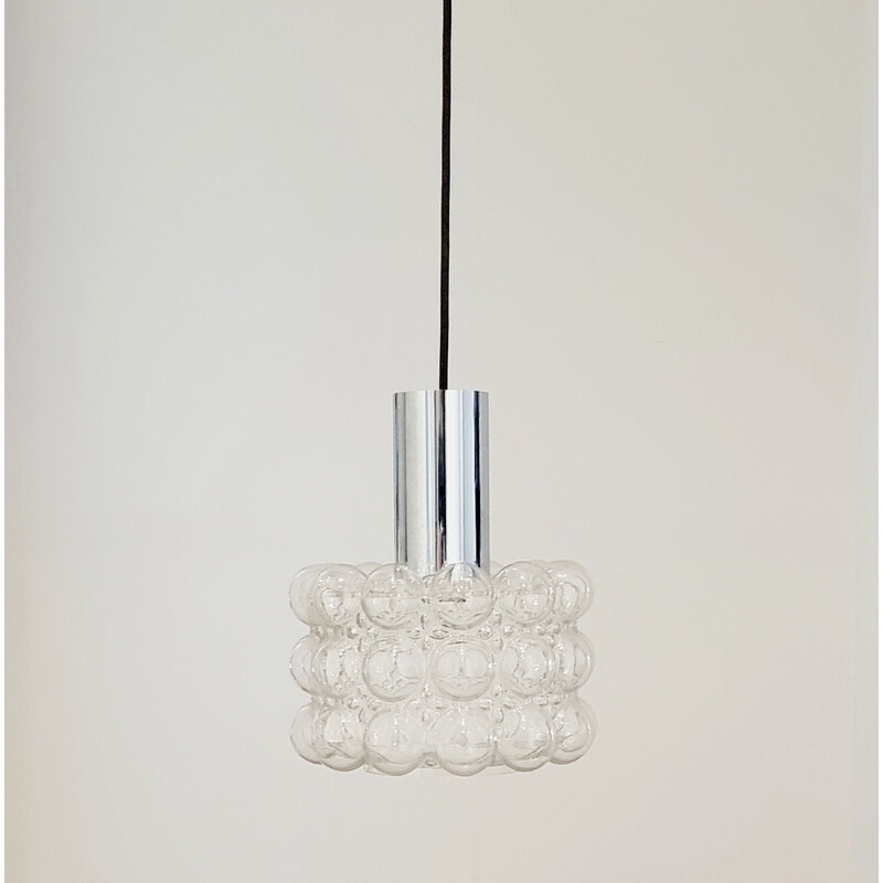 Lámpara colgante de vidrio burbuja y cromo de mediados de siglo, Helena Tynell para Limburg, Alemania Años 60