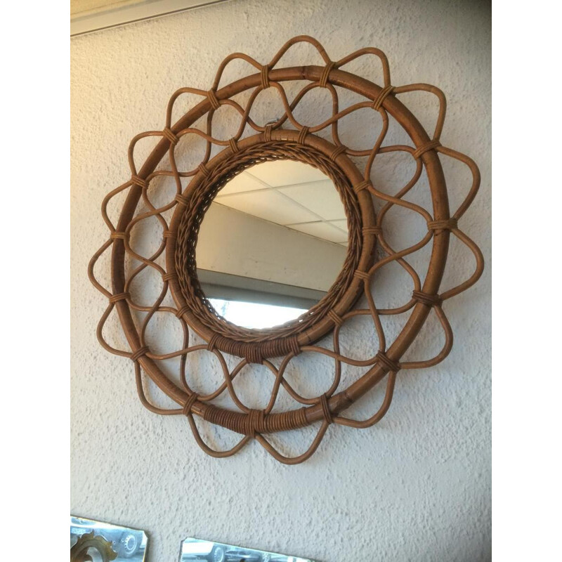 Yvonne Barruet rattan mirror - 1950s