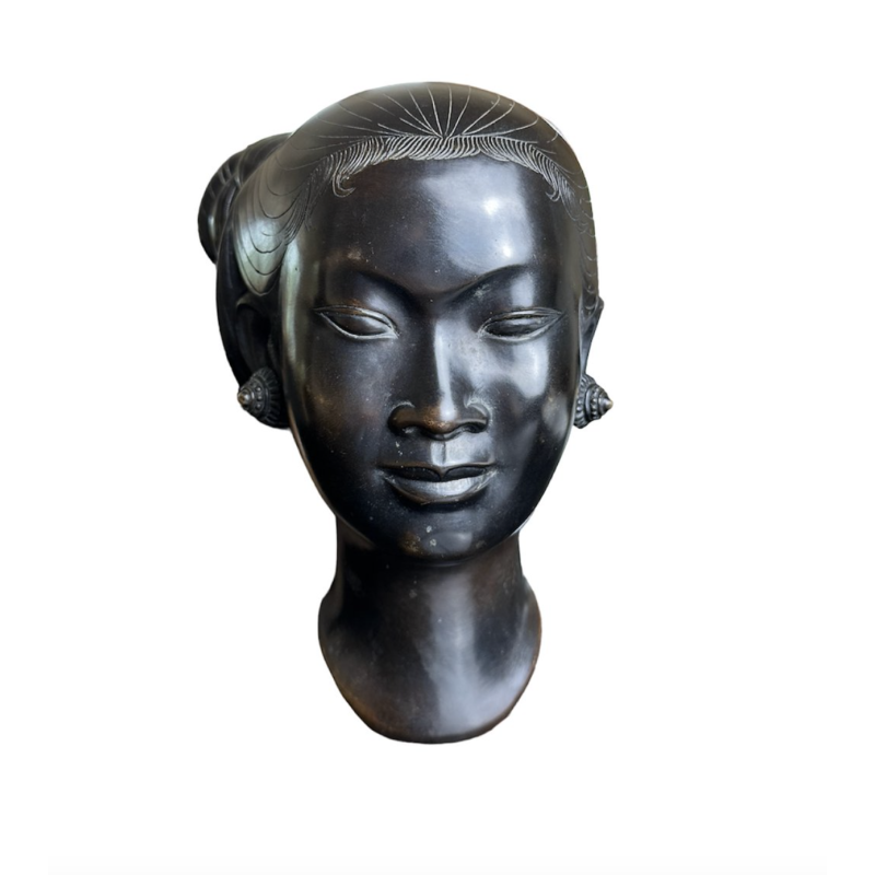 Cabeça vintage da escultura de bronze de jovem vietnamita de Nguyen Thanh Le, 1950s