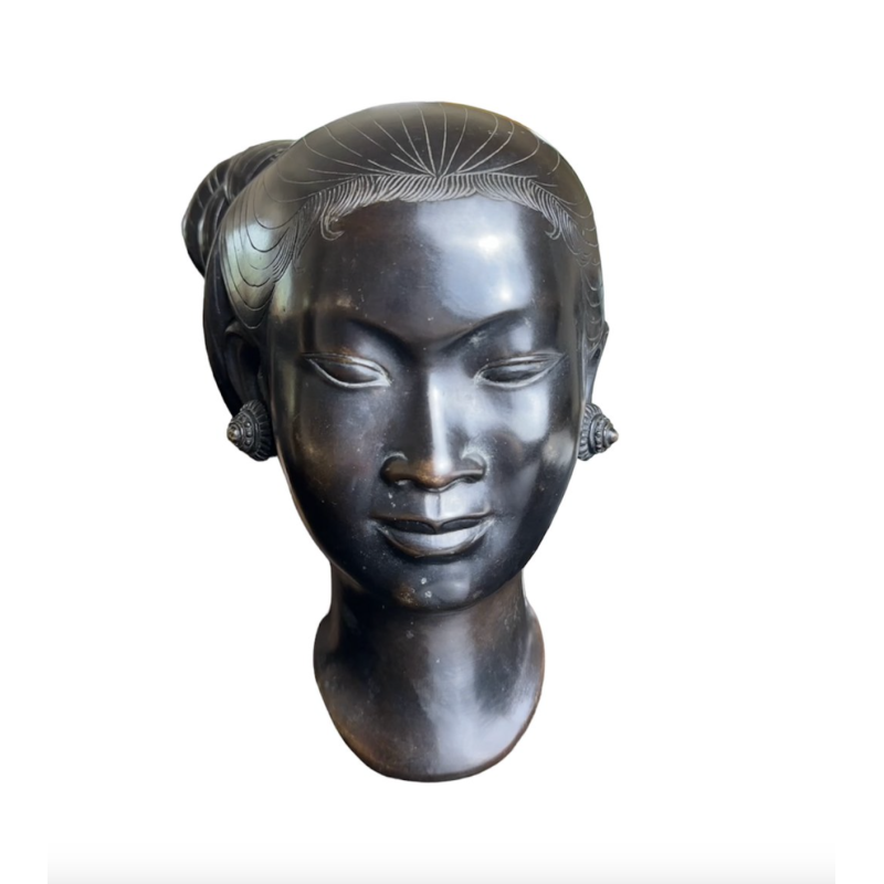 Cabeça vintage da escultura de bronze de jovem vietnamita de Nguyen Thanh Le, 1950s