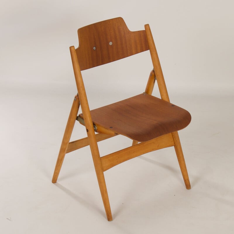 Vintage chair Se 18 in beechwood and teak by Egon Eiermann for Wilde and Spieth, 1953