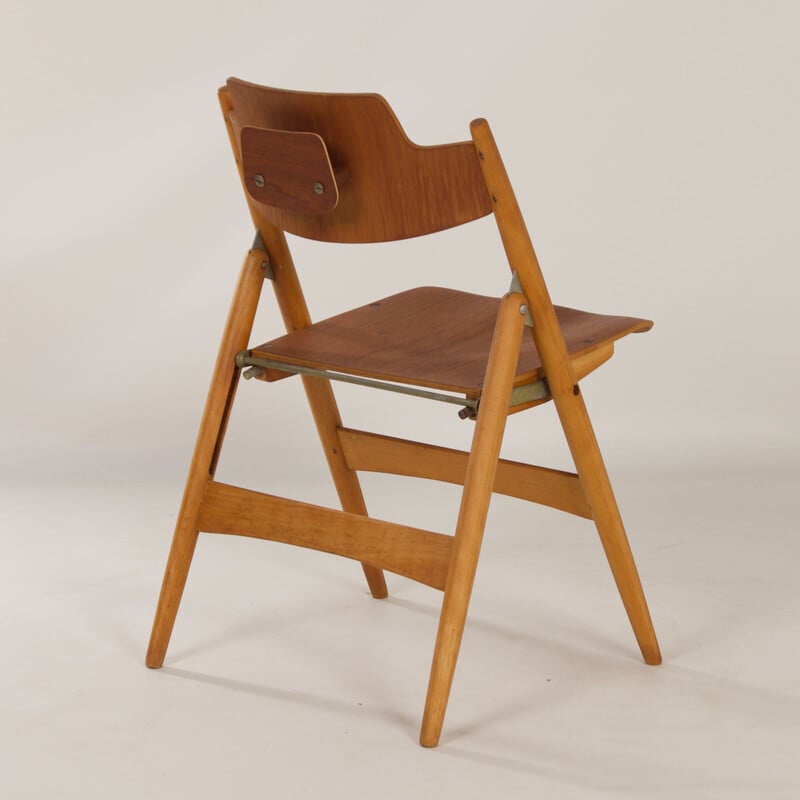 Vintage chair Se 18 in beechwood and teak by Egon Eiermann for Wilde and Spieth, 1953