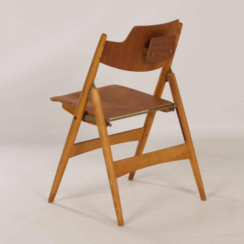 Vintage chair Se 18 in beechwood and teak by Egon Eiermann for Wilde and Spieth, 1953