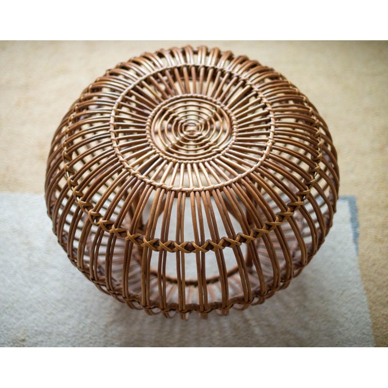 Vintage handwoven rattan footrest by Franco Albini, Italy 1970