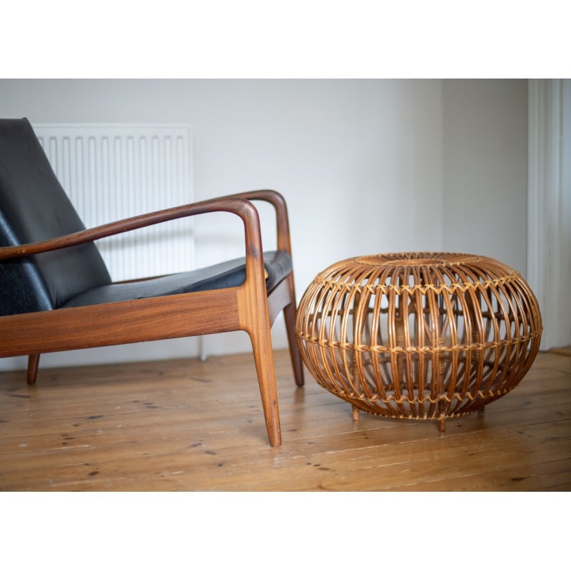 Vintage handwoven rattan footrest by Franco Albini, Italy 1970